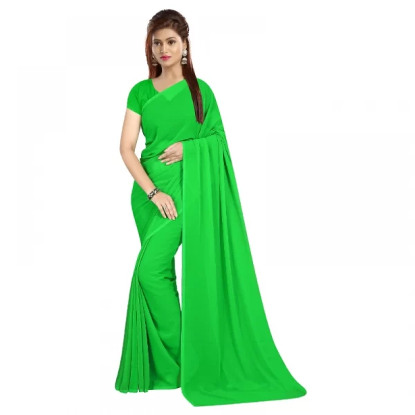 Women's Georgette Plain Saree With Blouse (parrot Green, 5-6 Mtrs)