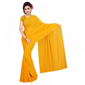 Women’s Georgette Plain Saree With Blouse (Gold, 5-6 Mtrs)