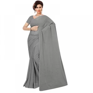 Women’s Georgette Plain Saree With Blouse (Grey, 5-6 Mtrs)