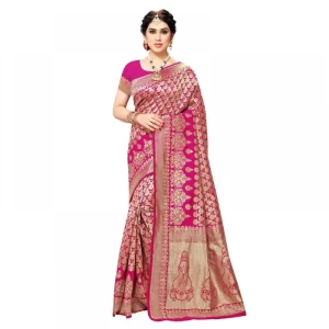 Women’s Jacquard Silk Kanjivaram Jacquard Silk Saree With Blouse (Pink, 5-6 Mtrs)