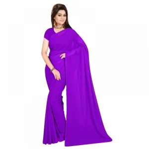 Women’s Georgette Plain Saree With Blouse (Purple, 5-6 Mtrs)