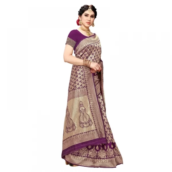 Women's Jacquard Silk Kanjivaram Jacquard Silk Saree With Blouse (Jamli, 5-6 Mtrs)