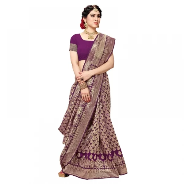 Women's Jacquard Silk Kanjivaram Jacquard Silk Saree With Blouse (Jamli, 5-6 Mtrs)
