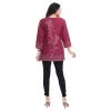 Women's Quarter Sleeve Faux Crepe Printed Short Kurti Tunic Top (Color:Magenta)