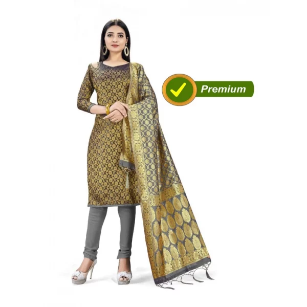 Banarasi Silk Unstitched Salwar-Suit Material Premium Quality With Dupatta (Color: Black)
