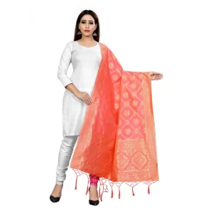 Generic Women’s Banarasi Silk Floral Printed Dupatta (Peach, Length:2-2.4 mtr)