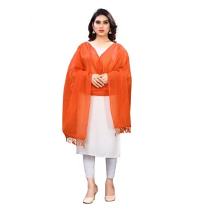 Generic Women’s Cotton Silk Strips Printed Dupatta (Orange, Length:2-2.4 mtr)