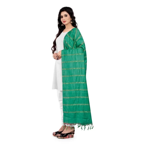 Women's Cotton Jari Woven Work Dupatta (Green, Length:2-2.4 mtr)