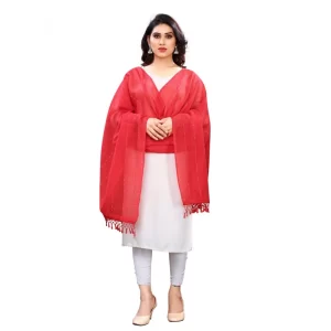 Generic Women’s Cotton Silk Strips Printed Dupatta (Red, Length:2-2.4 mtr)