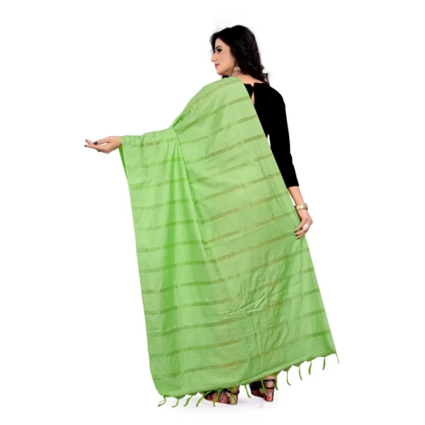 Women's Cotton Jari Woven Work Dupatta (Parrot Green, Length:2-2.4 mtr)