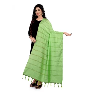 Generic Women’s Cotton Jari Woven Work Dupatta (Parrot Green, Length:2-2.4 mtr)