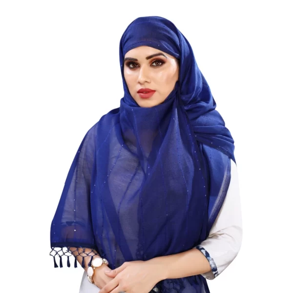 Women's Cotton Silk Strips Printed Dupatta (Blue, Length:2-2.4 mtr)