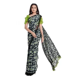 Women’s Georgette Saree With Blouse (Green, 5-6mtrs)