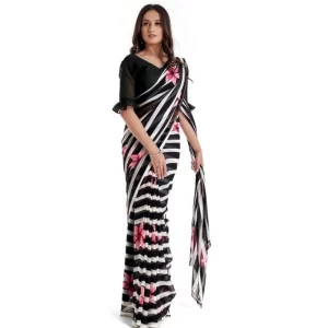 Women’s Georgette Saree With Blouse (Pink, 5-6mtrs)