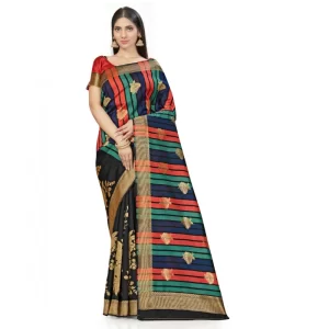 Women’s Banarasi Silk Saree With Blouse (Black, 5-6Mtrs)