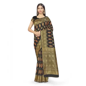 Women’s Banarasi Silk Saree With Blouse (Black, 5-6Mtrs)