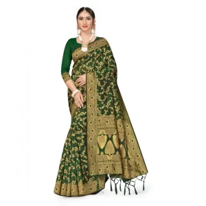 Women’s Banarasi Silk Saree With Blouse (Green, 5-6Mtrs)