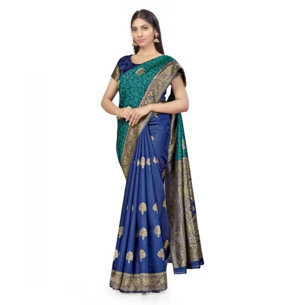 Women's Banarasi Silk Saree With Blouse (Navy Blue, Rama, 5-6Mtrs)