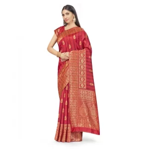Women’s Banarasi Silk Saree With Blouse (Peach, 5-6Mtrs)