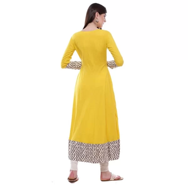 Women's Rayon Printed Solid Anarkali Kurti (Yellow, Rayon)