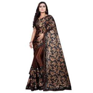 Generic Women’s Lycra Blend Saree with Blouse (Coffee, 5-6 Mtrs)