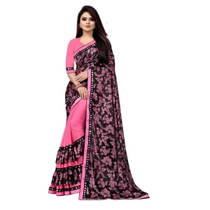 Women’s Lycra Blend Saree with Blouse (Pink, 5-6 Mtrs)