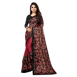 Women’s Lycra Blend Saree with Blouse (Red, 5-6 Mtrs)
