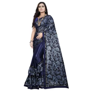 Generic Women’s Lycra Blend Saree with Blouse (Blue, 5-6 Mtrs)