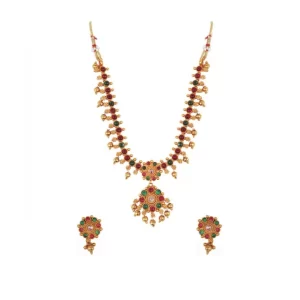 Generic Women’s Elegent Brass Kempu Chain Jewellery Set (Multi Color, Free Size)