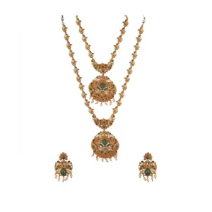Generic Women’s Elegent And Modern Double Line Temple Jewellery Set (Green, Free Size)