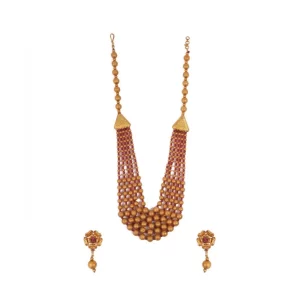 Generic Women’s Ethnic Five Layer Brass Mala With Crystal For Women And Girls (Red, Free Size)