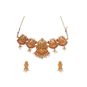 Generic Women’s Elegent Temple Jewellery Set (Maroon, Free Size)