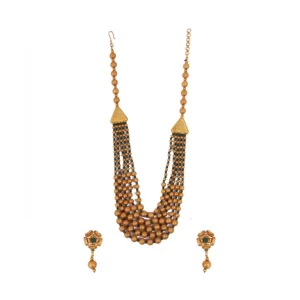 Generic Women’s Ethnic Five Layer Brass Mala With Crystal For Women And Girls (Green, Free Size)