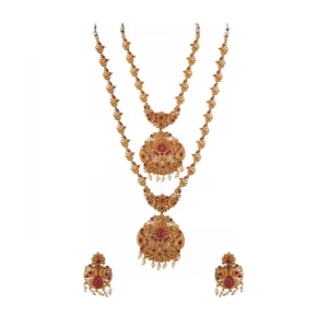 Generic Women’s Elegent And Modern Double Line Temple Jewellery Set (Red, Free Size)