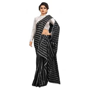Women’s Vichitra Saree with Blouse (Silver, 5-6 Mtrs)