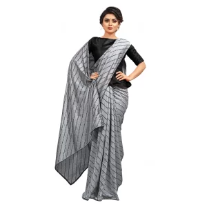 Women’s Vichitra Saree with Blouse (Grey, 5-6 Mtrs)