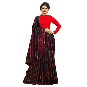 Women’s Vichitra Saree with Blouse (Red, 5-6 Mtrs)