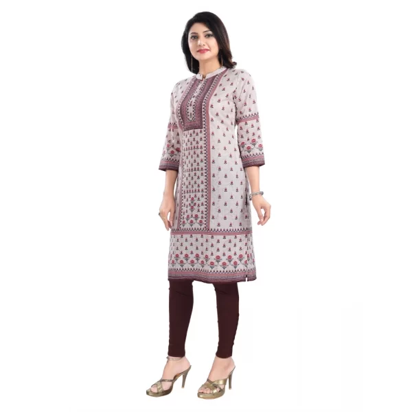 Women's 3/4th Sleeve Cotton Blend Tunic Long Kurti (Beige)