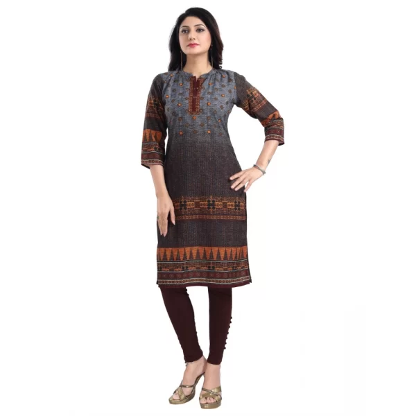 Women's 3/4th Sleeve Cotton Blend Tunic Long Kurti (Brown)