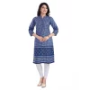 Women's 3/4th Sleeve Cotton Blend Tunic Long Kurti (Blue)