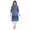 Women's 3/4th Sleeve Cotton Blend Tunic Long Kurti (Blue)