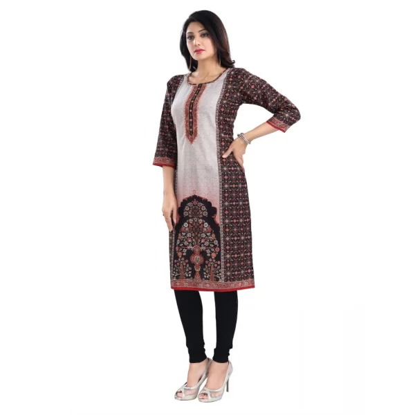 Women's 3/4th Sleeve Cotton Blend Tunic Long Kurti (Brown)