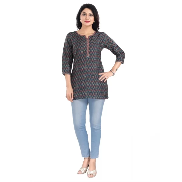 Women's 3/4th Sleeve Viscose Blend Tunic Short Top (Blue)