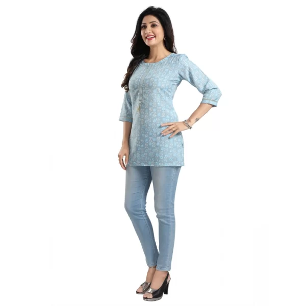 Women's 3/4th Sleeve Viscose Blend Tunic Short Top (Blue)