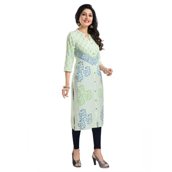 Women's 3/4th Sleeve Viscose Blend Tunic Long Kurti (Green)