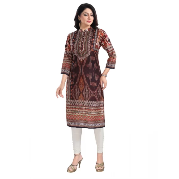 Women's 3/4th Sleeve Masleen Tunic Long Kurti (Brown)