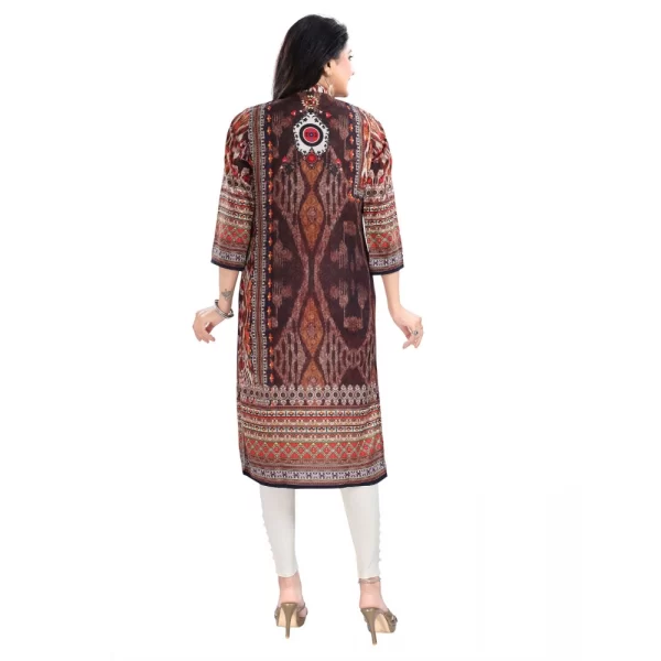 Women's 3/4th Sleeve Masleen Tunic Long Kurti (Brown)