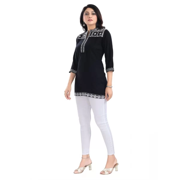 Women's 3/4th Sleeve Viscose Tunic Short Top (Black)