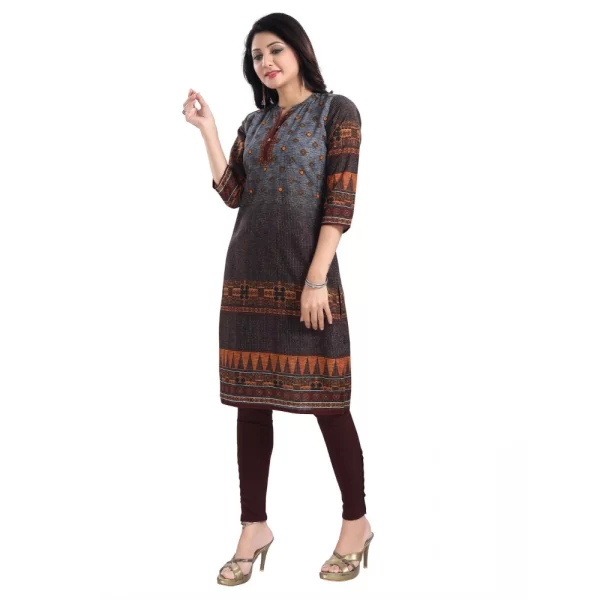 Women's 3/4th Sleeve Cotton Blend Tunic Long Kurti (Brown)
