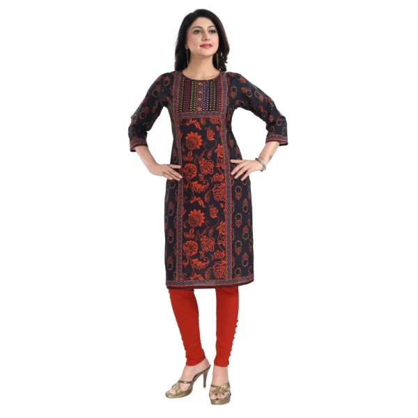 Women's 3/4th Sleeve Cotton Blend Tunic Long Kurti (Grey)